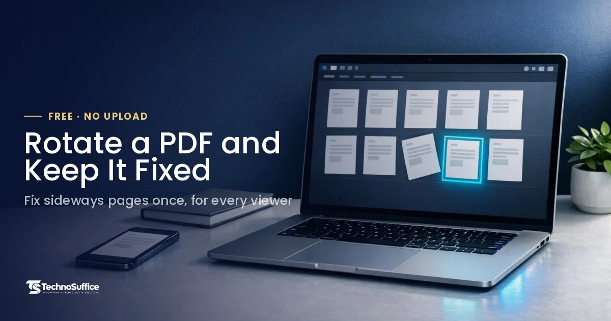 Laptop showing PDF page thumbnails rotated upright, how to rotate a pdf and save it permanently