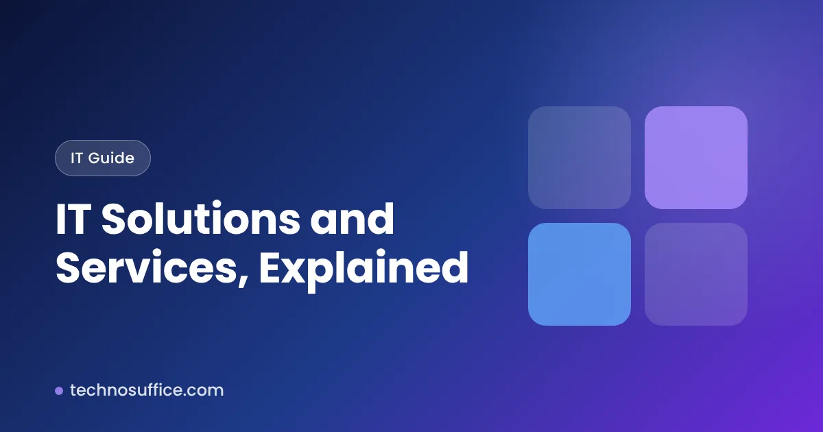 IT solutions and services explained title card with colorful service blocks