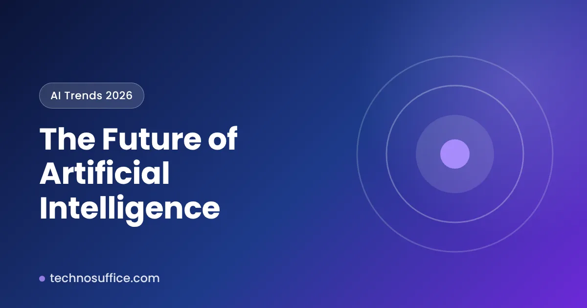 The future of artificial intelligence title card with circular rings graphic