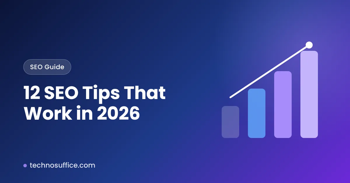 SEO tips 2026 title card with a rising bar chart