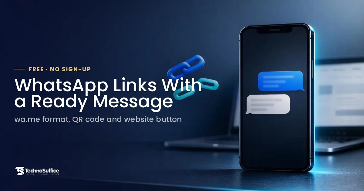 Smartphone showing a chat with a pre-filled message, illustrating a WhatsApp link with message